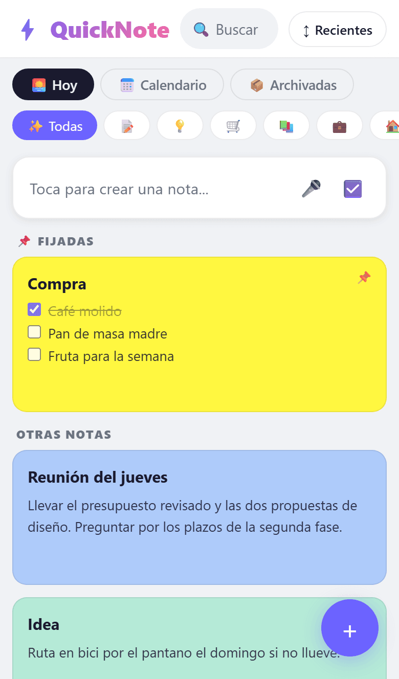 Captura de pantalla de QuickNote